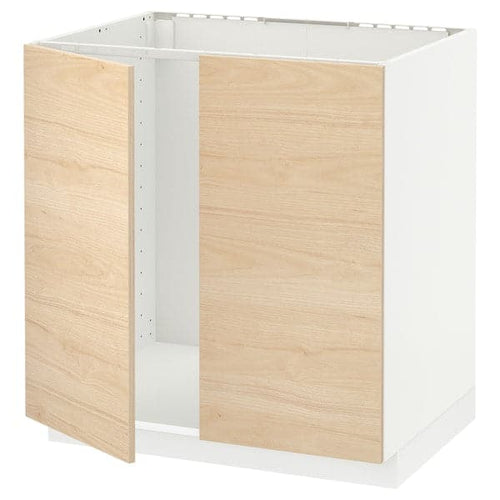 METOD - Base cabinet for sink + 2 doors, white/Askersund light ash effect, 80x60 cm