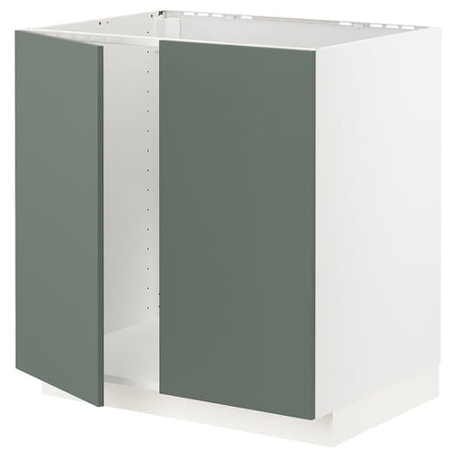 METOD - Base cabinet for sink + 2 doors, white/Bodarp grey-green, 80x60 cm