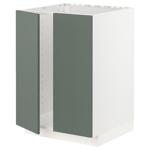 METOD - Base cabinet for sink + 2 doors, white/Bodarp grey-green, 60x60 cm