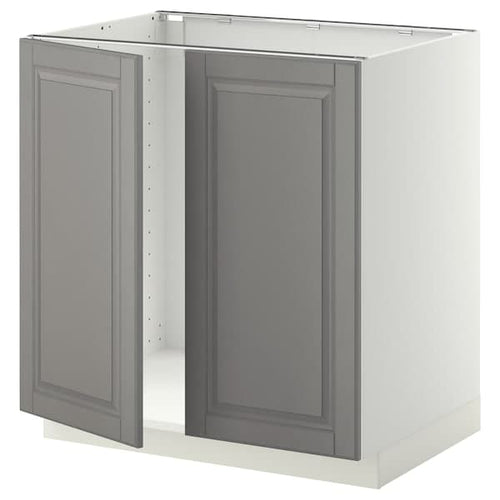 METOD - Base cabinet for sink + 2 doors, white/Bodbyn grey, 80x60 cm