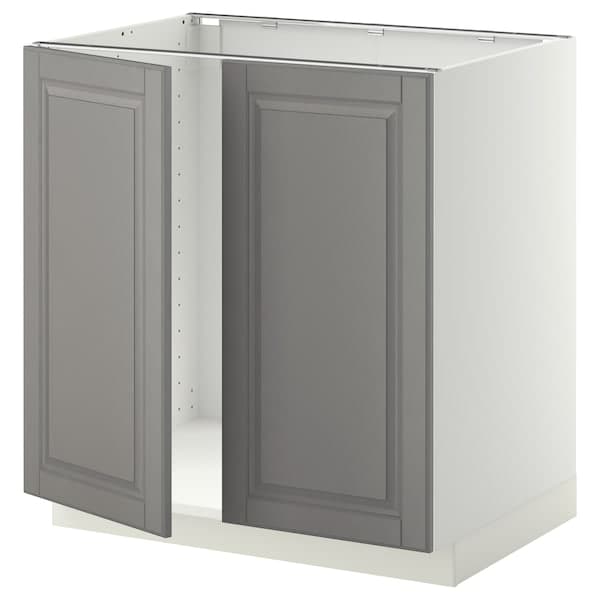 METOD - Base cabinet for sink + 2 doors, white/Bodbyn grey, 80x60 cm