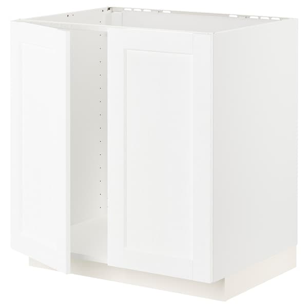 METOD - Base cabinet for sink + 2 doors, white Enköping/white wood effect, 80x60 cm - best price from Maltashopper.com 19473377