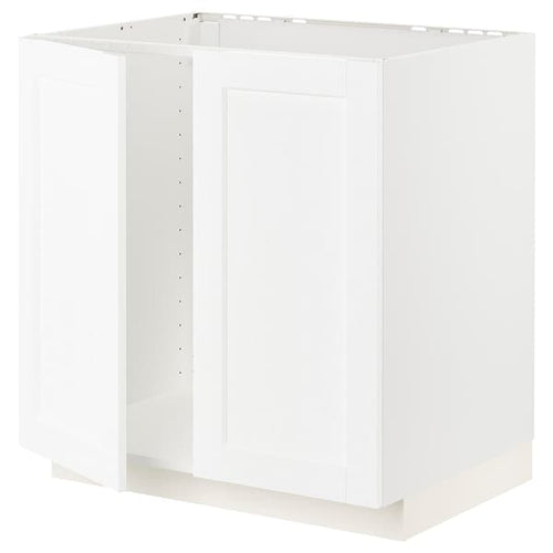 METOD - Base cabinet for sink + 2 doors, white Enköping/white wood effect, 80x60 cm