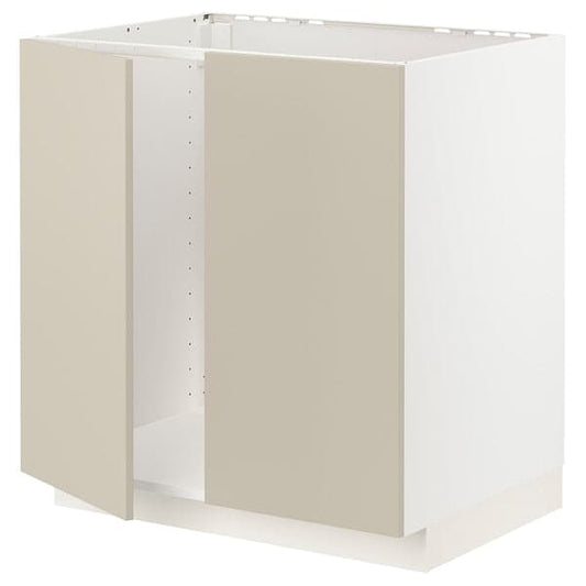 Ikea METOD - Base cabinet for sink + 2 doors, white/Havstorp beige, 80x60 cm