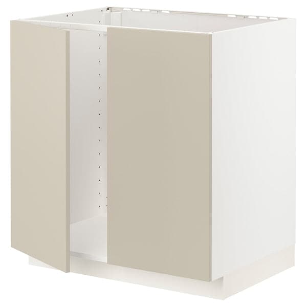 Ikea METOD - Base cabinet for sink + 2 doors, white/Havstorp beige, 80x60 cm