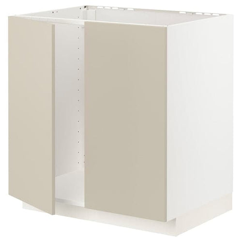 METOD - Base cabinet for sink + 2 doors, white/Havstorp beige, 80x60 cm