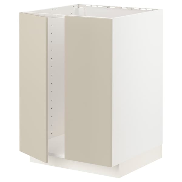 Ikea METOD - Base cabinet for sink + 2 doors, white/Havstorp beige, 60x60 cm