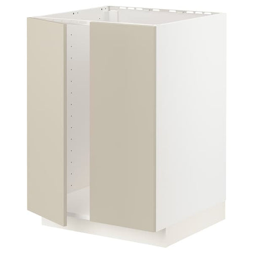 METOD - Base cabinet for sink + 2 doors, white/Havstorp beige, 60x60 cm