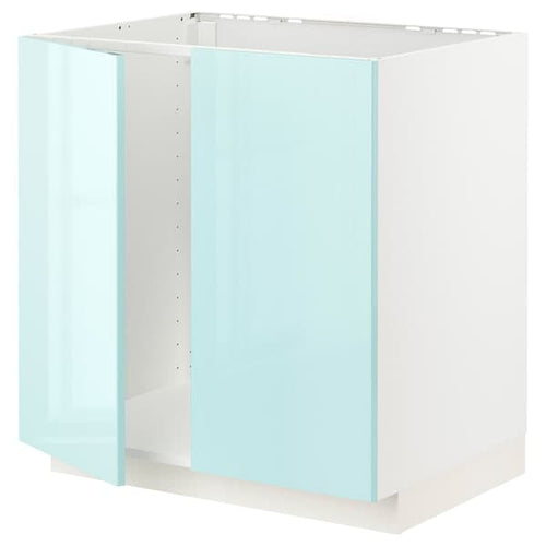 METOD - Base cabinet for sink + 2 doors, white Järsta/high-gloss light turquoise, 80x60x80 cm