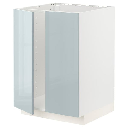 Ikea METOD - Base cabinet for sink + 2 doors, white/Kallarp light grey-blue, 60x60 cm