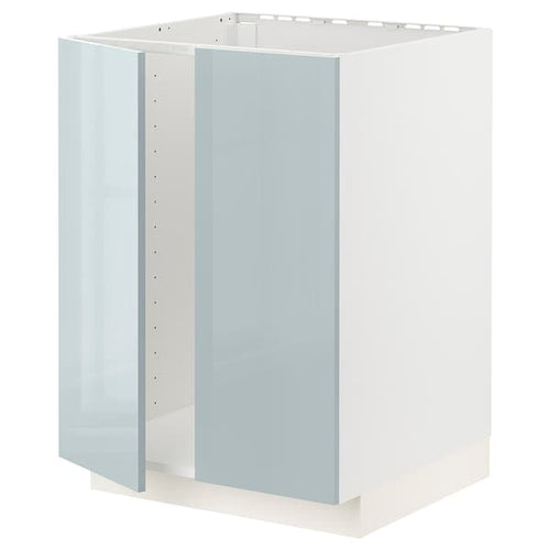 METOD - Base cabinet for sink + 2 doors, white/Kallarp light grey-blue, 60x60 cm