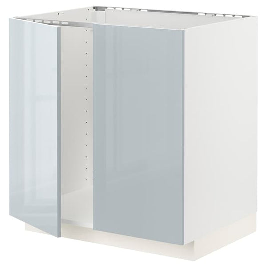 Ikea METOD - Base cabinet for sink + 2 doors, white/Kallarp light grey-blue, 80x60 cm