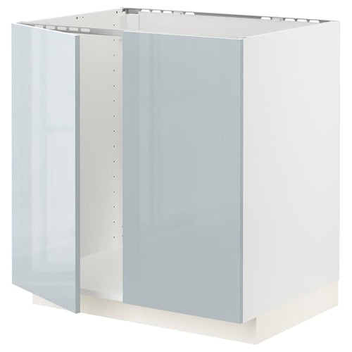 METOD - Base cabinet for sink + 2 doors, white/Kallarp light grey-blue, 80x60 cm