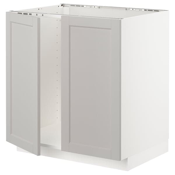 Ikea METOD - Base cabinet for sink + 2 doors, white/Lerhyttan light grey, 80x60 cm