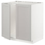 METOD base cabinet for sink + 2 doors, white/Lerhyttan light grey, 80x60 cm