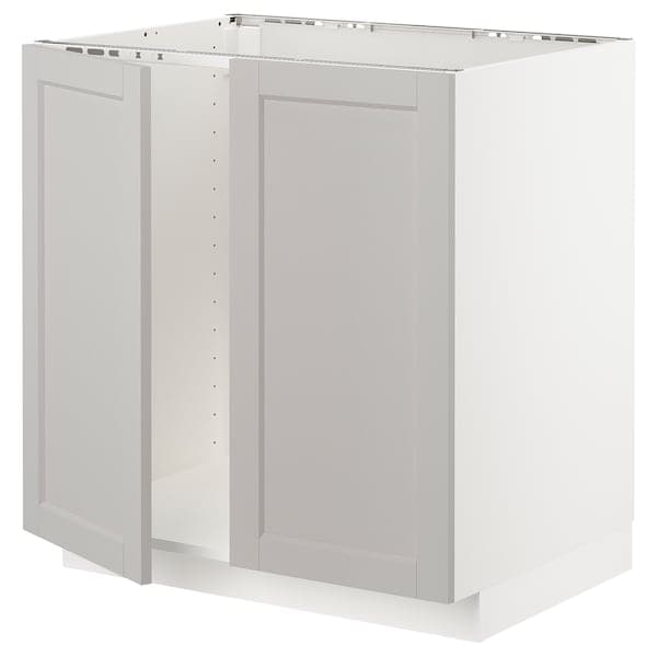 METOD - Base cabinet for sink + 2 doors, white/Lerhyttan light grey, 80x60 cm - best price from Maltashopper.com 79460051