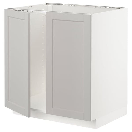 METOD - Base cabinet for sink + 2 doors, white/Lerhyttan light grey, 80x60 cm