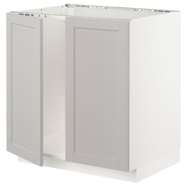 METOD - Base cabinet for sink + 2 doors, white/Lerhyttan light grey, 80x60 cm