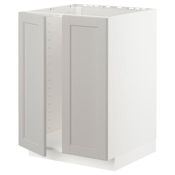 METOD - Base cabinet for sink + 2 doors, white/Lerhyttan light grey, 60x60 cm - best price from Maltashopper.com 99468070