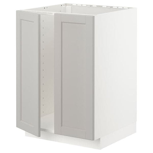 Ikea METOD - Base cabinet for sink + 2 doors, white/Lerhyttan light grey, 60x60 cm