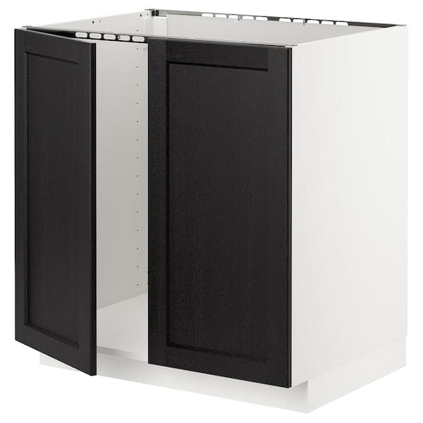 Ikea METOD - Base cabinet for sink + 2 doors, white/Lerhyttan black stained, 80x60 cm