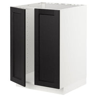 METOD base cabinet for sink + 2 doors, white/Lerhyttan black stained, 60x60 cm
