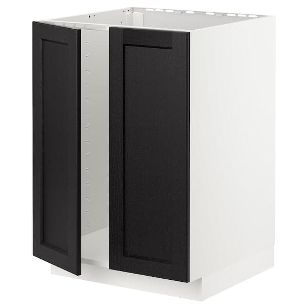 Ikea METOD - Base cabinet for sink + 2 doors, white/Lerhyttan black stained, 60x60 cm
