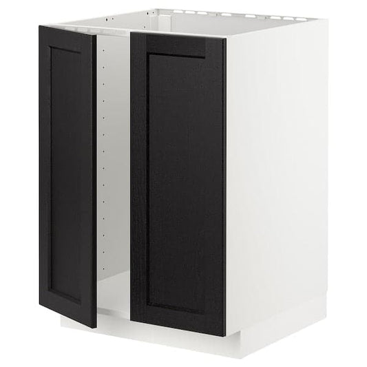 Ikea METOD - Base cabinet for sink + 2 doors, white/Lerhyttan black stained, 60x60 cm