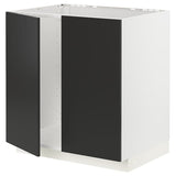 METOD base cabinet for sink + 2 doors, white/Nickebo matt anthracite, 80x60 cm