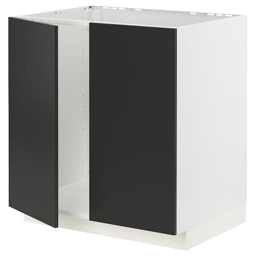 METOD - Base cabinet for sink + 2 doors, white/Nickebo matt anthracite, 80x60 cm