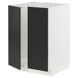 METOD base cabinet for sink + 2 doors, white/Nickebo matt anthracite, 60x60 cm