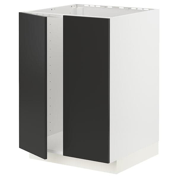 METOD - Base cabinet for sink + 2 doors, white/Nickebo matt anthracite , 60x60 cm - best price from Maltashopper.com 79497436