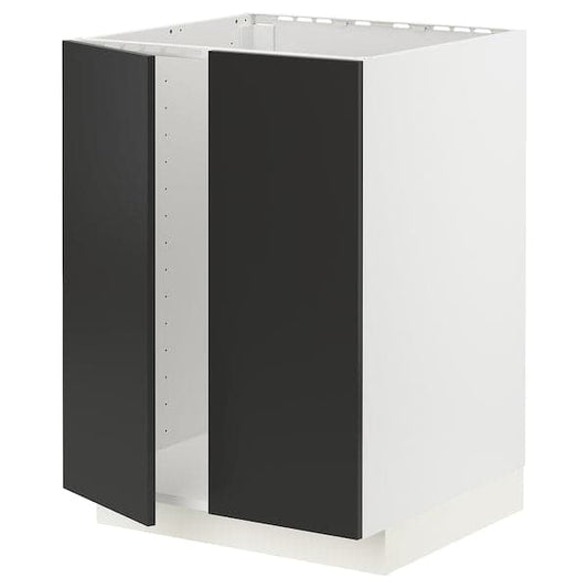 Ikea METOD - Base cabinet for sink + 2 doors, white/Nickebo matt anthracite , 60x60 cm