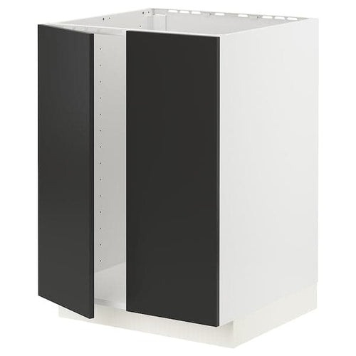 METOD - Base cabinet for sink + 2 doors, white/Nickebo matt anthracite , 60x60 cm