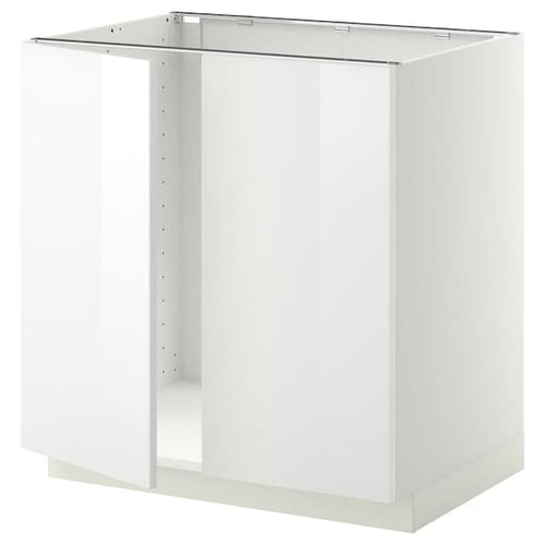 METOD - Base cabinet for sink + 2 doors, white/Ringhult white, 80x60 cm