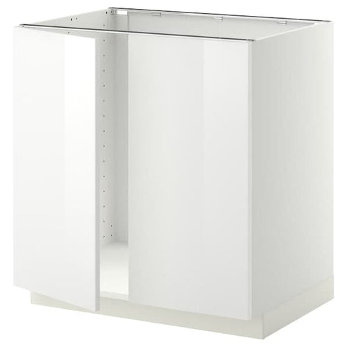 METOD base cabinet for sink + 2 doors, white/Ringhult white, 80x60 cm