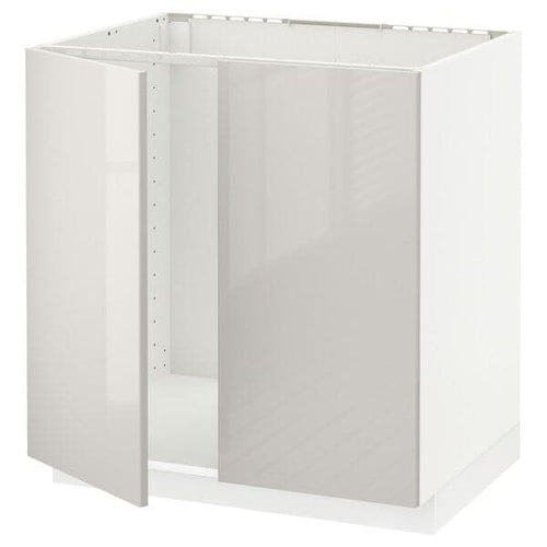 METOD - Base cabinet for sink + 2 doors, white/Ringhult light grey, 80x60 cm