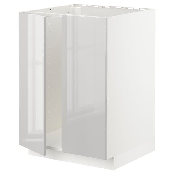 METOD - Base cabinet for sink + 2 doors, white/Ringhult light grey, 60x60 cm - best price from Maltashopper.com 09469352
