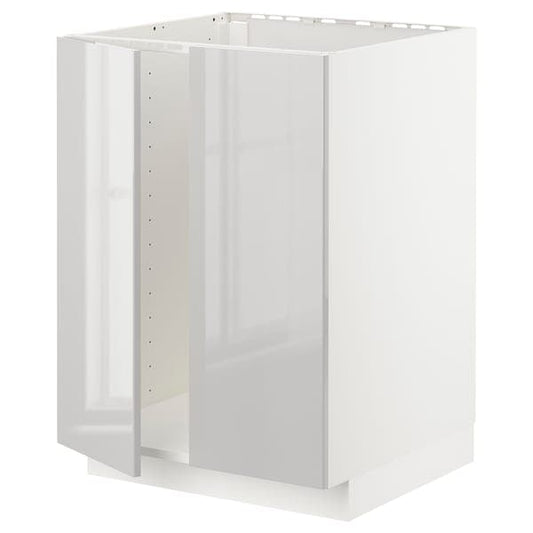 METOD - Base cabinet for sink + 2 doors, white/Ringhult light grey, 60x60 cm - best price from Maltashopper.com 09469352