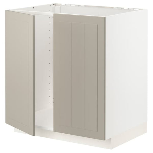 METOD - Base cabinet for sink + 2 doors, white/Stensund beige, 80x60 cm