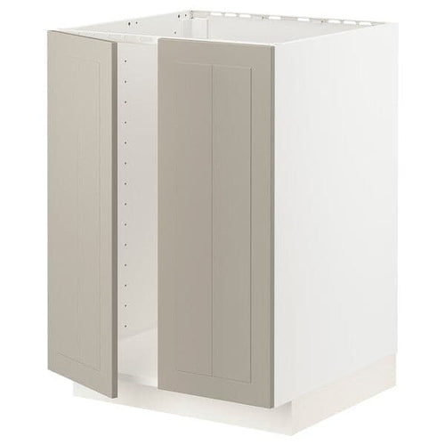 METOD - Base cabinet for sink + 2 doors, white/Stensund beige, 60x60 cm