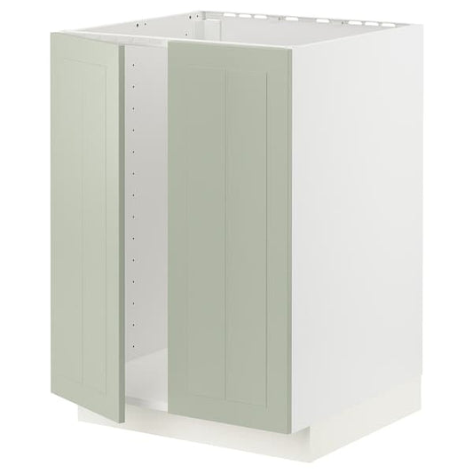 Ikea METOD - Base cabinet for sink + 2 doors, white/Stensund light green, 60x60 cm