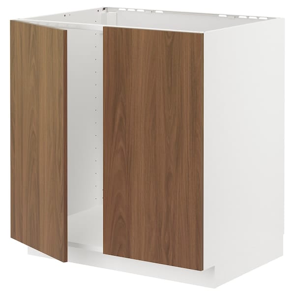 Ikea METOD - Base cabinet for sink + 2 doors, white/Tistorp brown walnut effect, 80x60 cm