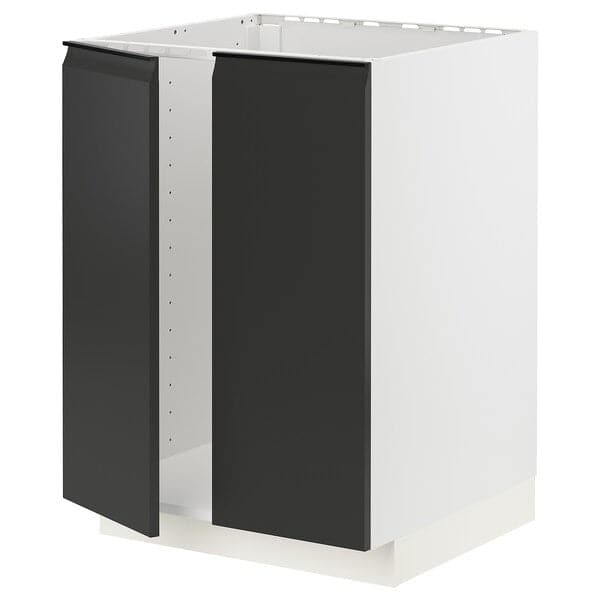 METOD - Base cabinet for sink + 2 doors, white/Upplöv matt anthracite, 60x60 cm - best price from Maltashopper.com 19493422