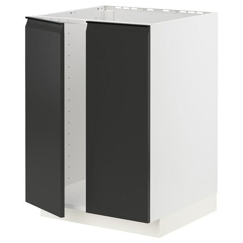 METOD - Base cabinet for sink + 2 doors, white/Upplöv matt anthracite, 60x60 cm
