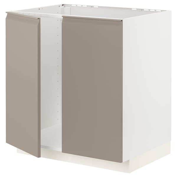 METOD - Base cabinet for sink + 2 doors, white/Upplöv matt dark beige, 80x60 cm - best price from Maltashopper.com 79492368