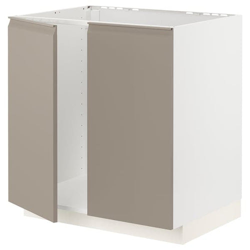 METOD - Base cabinet for sink + 2 doors, white/Upplöv matt dark beige, 80x60 cm