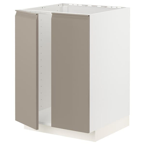 METOD - Base cabinet for sink + 2 doors, white/Upplöv matt dark beige , 60x60 cm