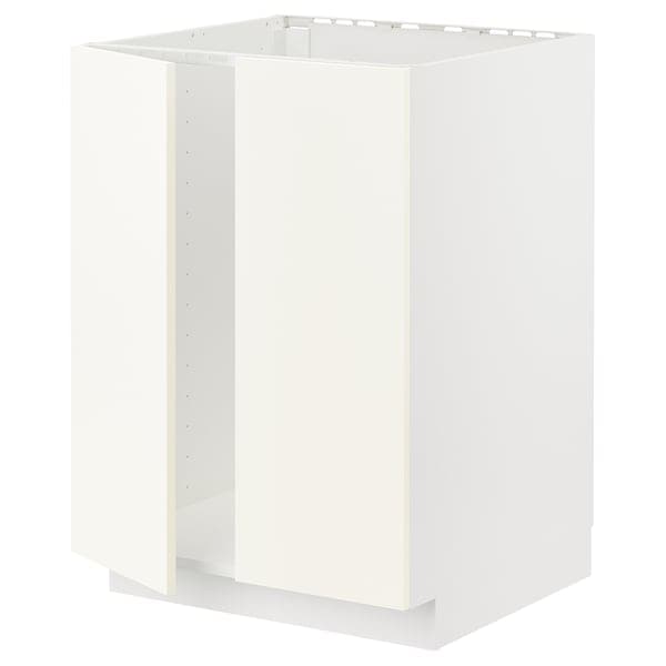 METOD - Base cabinet for sink + 2 doors, white/Vallstena white, 60x60 cm