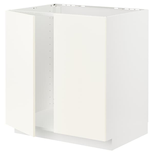 Ikea METOD - Base cabinet for sink + 2 doors, white/Vallstena white, 80x60 cm